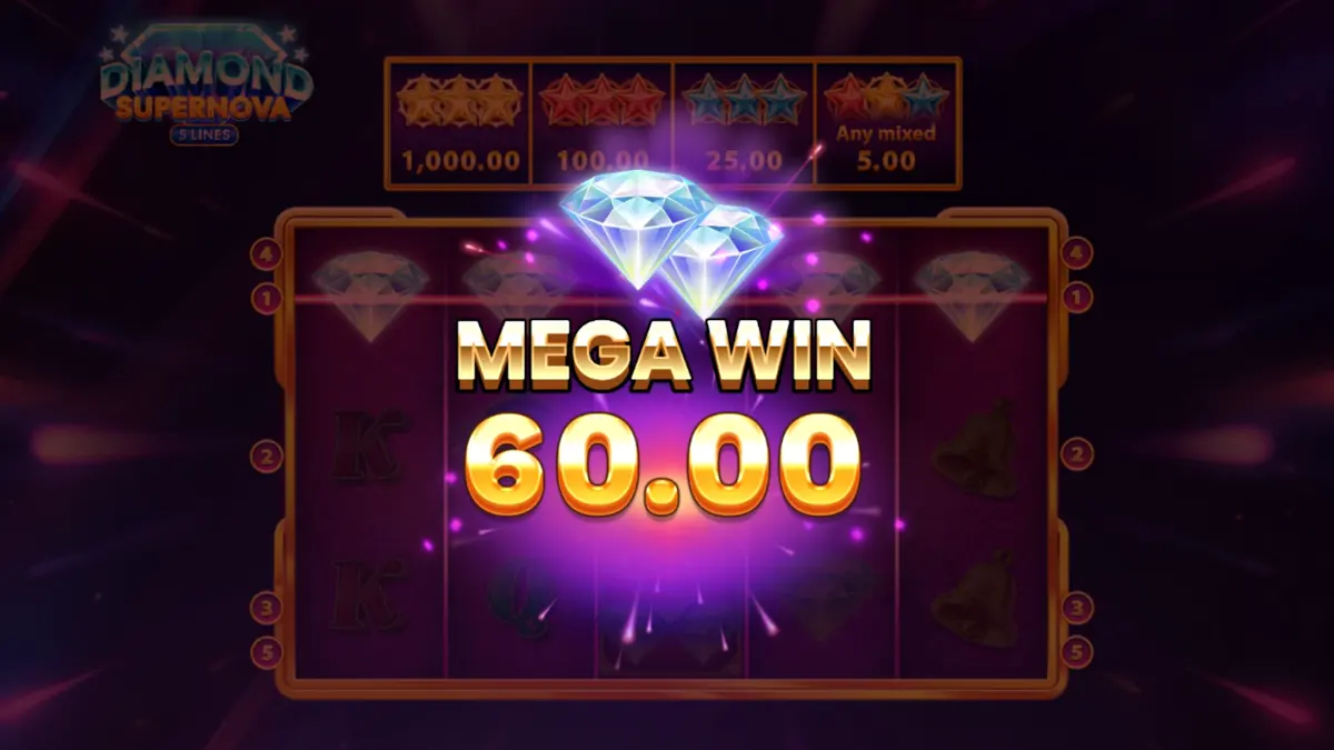 Tampilan visual slot Diamond Supernova dengan latar belakang kosmik dan simbol berlian.